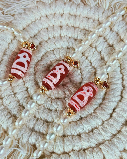 CNY Exclusive: Red God of Wealth Dzi Stacker Bracelet