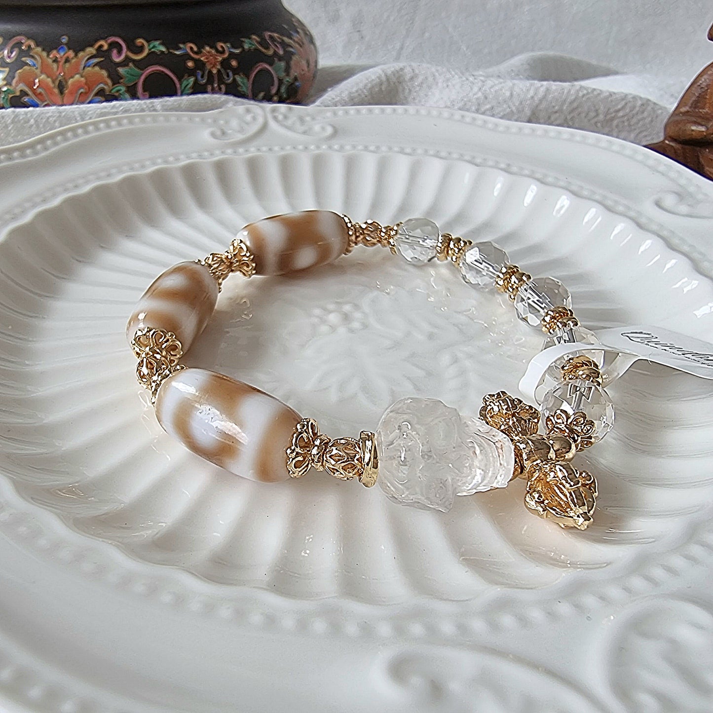 Dzi Design Bracelet - Caramel White Series 白毫 坛城三眼 天珠