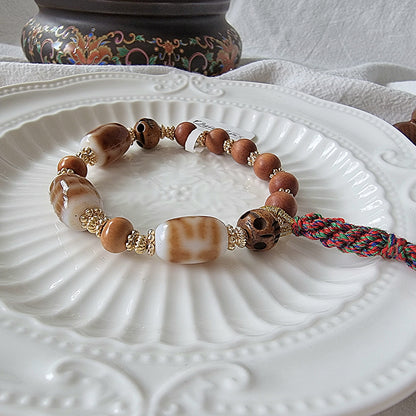 Dzi Design Bracelet - Caramel White Series 白毫 贵人+线珠+绿度母 天珠