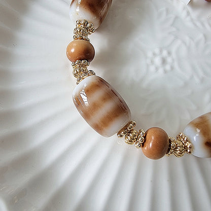 Dzi Design Bracelet - Caramel White Series 白毫 贵人+线珠+绿度母 天珠