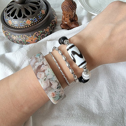 Dzi Design Bracelet - Protection Series 黑白扁珠 虎牙 + 白毫 大鹏鸟 天珠