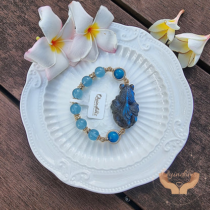 Labradorite Carving - Blue Sheen Goldfish Design Bracelet