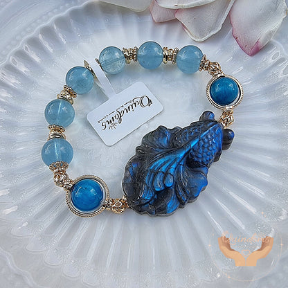 Labradorite Carving - Blue Sheen Goldfish Design Bracelet