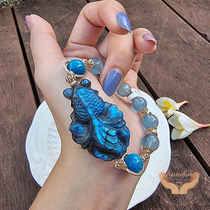 Labradorite Carving - Blue Sheen Goldfish Design Bracelet